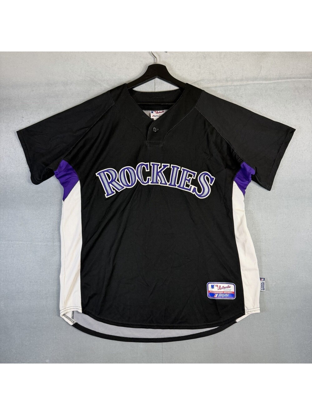 Vintage 90s Colorado Rockies Majestic Jersey Mens Large Black Cool Base USA Made